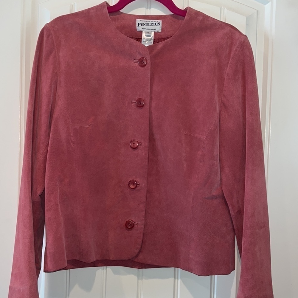 Leather Pendleton pink mauve button blazer jacket size S vintage cottagecore - Picture 13 of 13